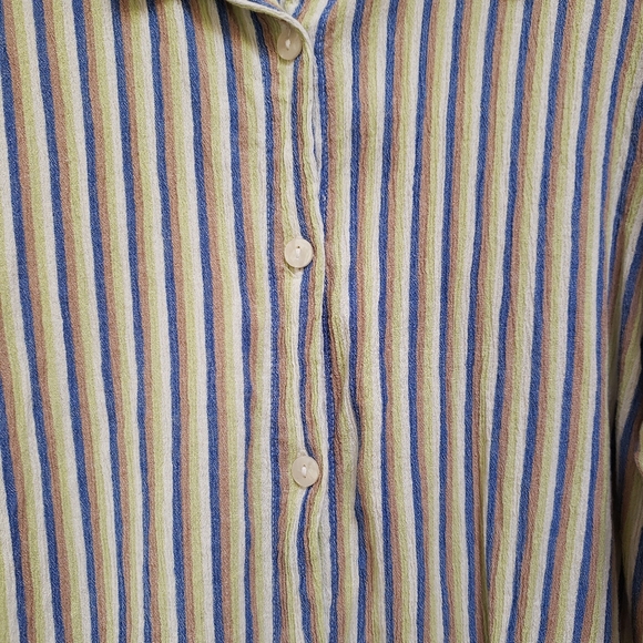 Cotton On Blue Green Tan White Striped Long Sleeve Button Up Tunic Shirt - Picture 3 of 6